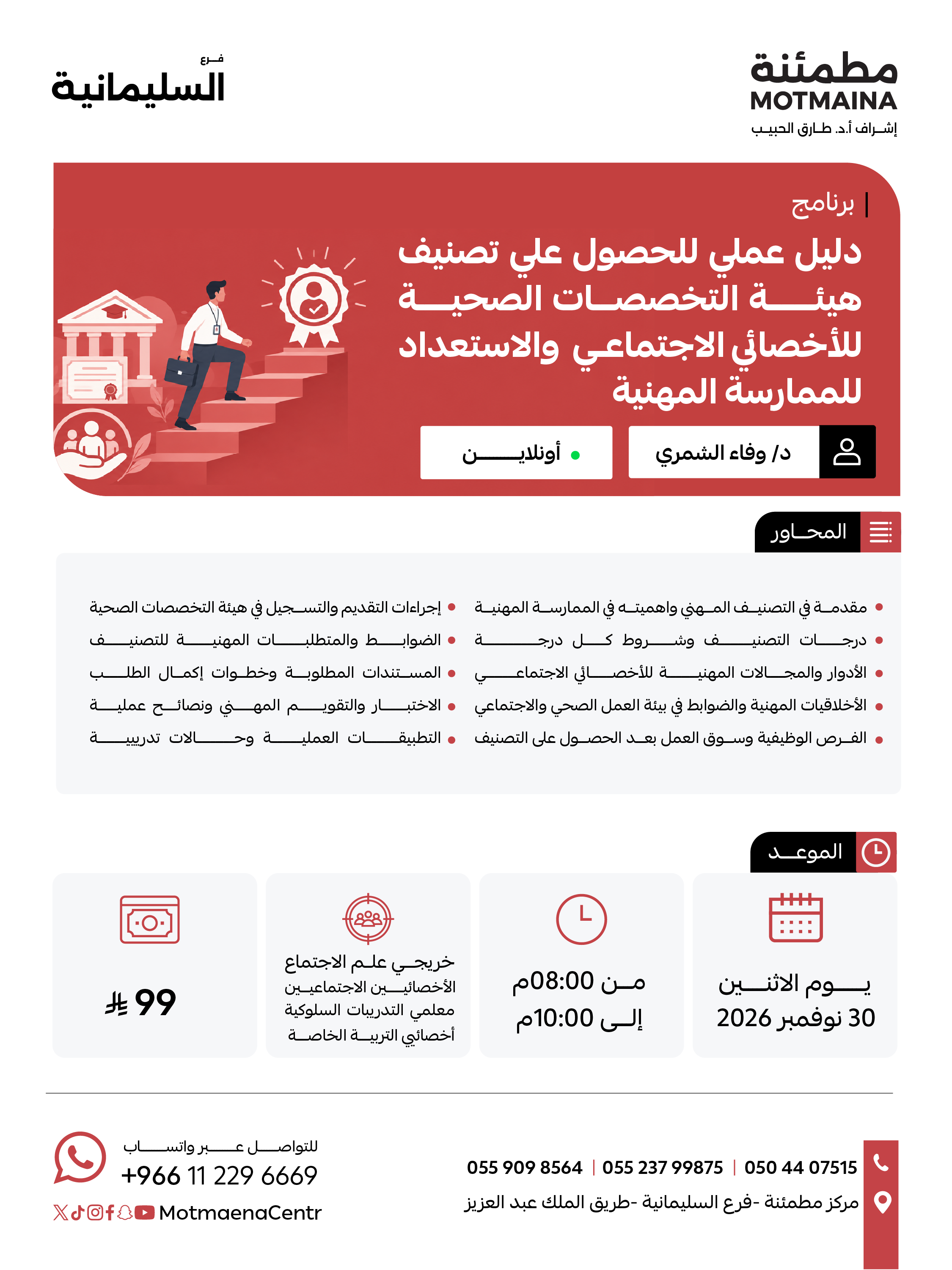 دليل عملي للحصول علي تصنيف هيئة التخصصات الصحية للاخصائي الاجتماعي  والاستعداد للممارسة المهنيه 